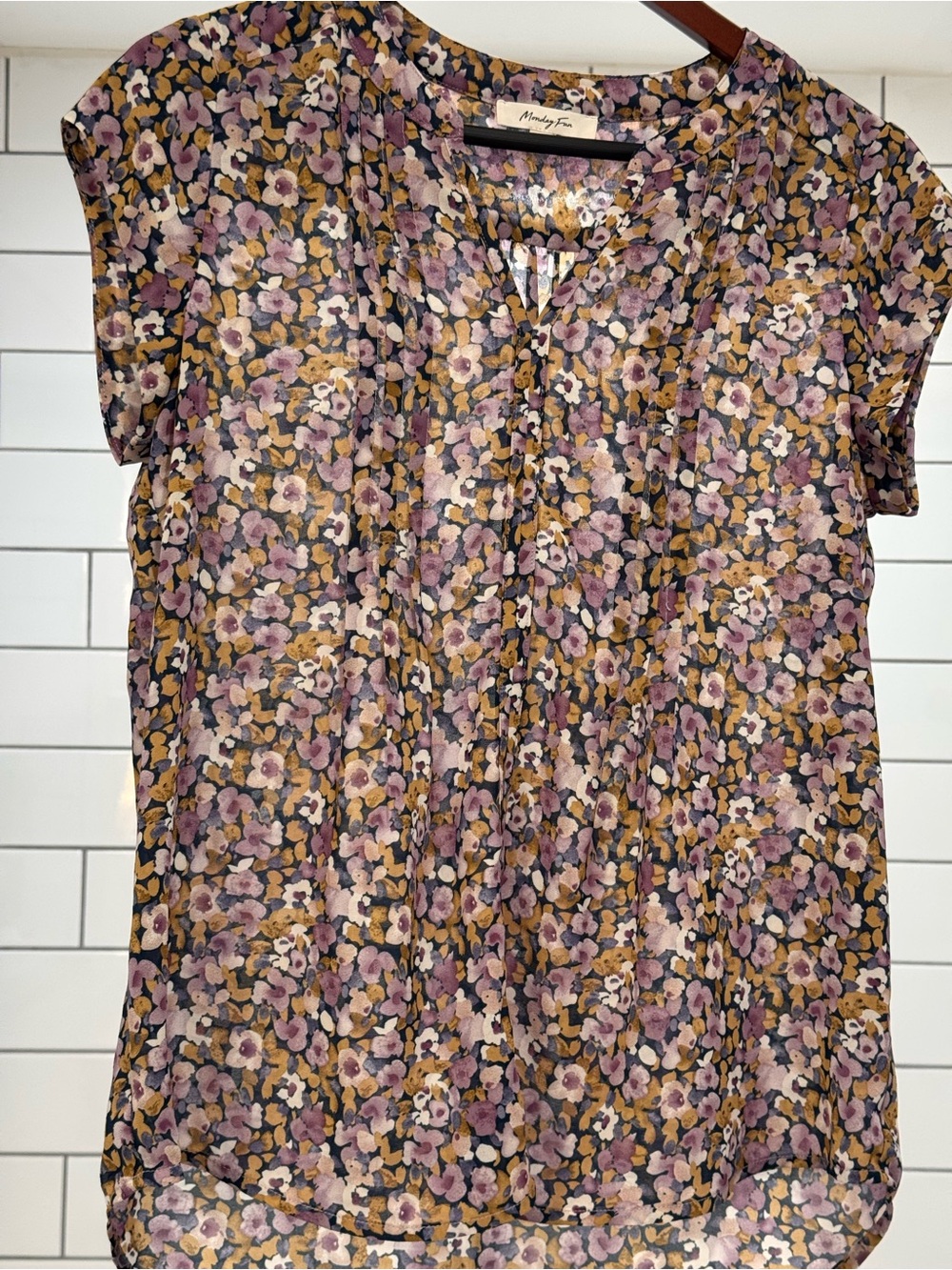 Monday Fun - Purple & Mustard Floral Short-Sleeve Blouse